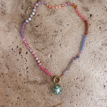 Load image into Gallery viewer, pastel Rainbow necklace with neon pink thread