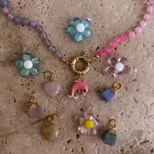 Load image into Gallery viewer, pastel Rainbow necklace with neon pink thread