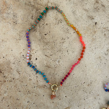 Laden Sie das Bild in den Galerie-Viewer, Rainbow necklace with neon orange thread
