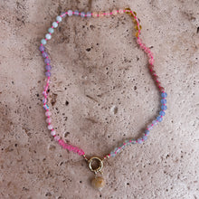 Load image into Gallery viewer, pastel Rainbow necklace with neon pink thread