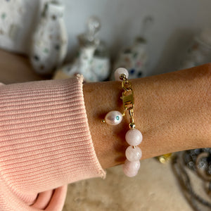 XL Rosequartz bracelet with sparkling pearl