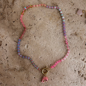 pastel Rainbow necklace with neon pink thread