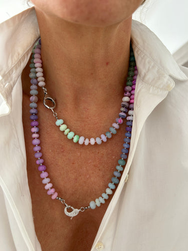 Chunky gemstone Rainbow necklace with silver clasp
