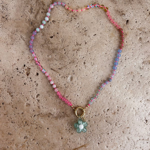 pastel Rainbow necklace with neon pink thread