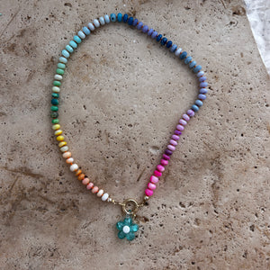 Large chunky gemstone Rainbow necklace with flower charm