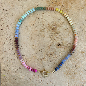 Short Chunky gemstone Rainbow necklace with plain or shiny clasp