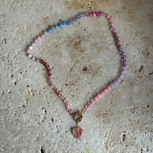 Load image into Gallery viewer, Rainbow necklace with neon pink thread