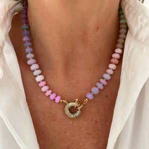 Chunky gemstone pastel Rainbow necklace with shiny clasp