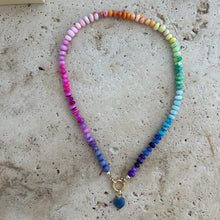 Laden Sie das Bild in den Galerie-Viewer, Chunky gemstone Rainbow necklace with heart charm