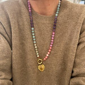XL Rainbow necklace with orange thread