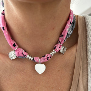 Bandana necklace with silver charms