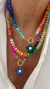Short Chunky gemstone Rainbow necklace with charm