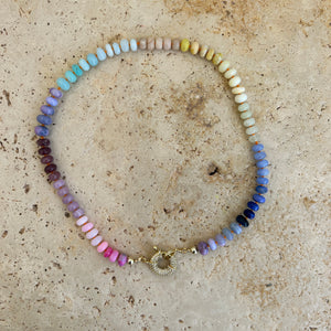 Short Chunky gemstone Rainbow necklace with plain or shiny clasp