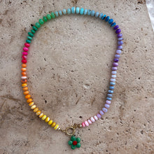 Load image into Gallery viewer, Large chunky gemstone Rainbow necklace with flower charm