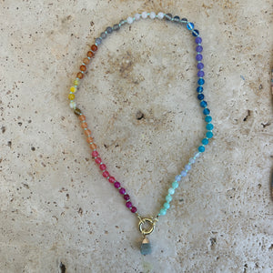 mint pastel Rainbow necklace with quartz