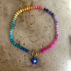 Short Chunky gemstone Rainbow necklace with charm