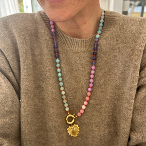 XL Rainbow necklace with orange thread