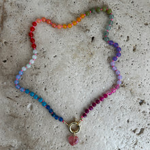 Load image into Gallery viewer, Rainbow necklace with neon pink thread