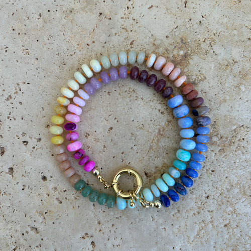 Chunky gemstone Rainbow necklace with plain or shiny clasp