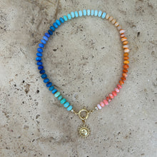 Laden Sie das Bild in den Galerie-Viewer, Short Chunky gemstone Rainbow necklace with charm