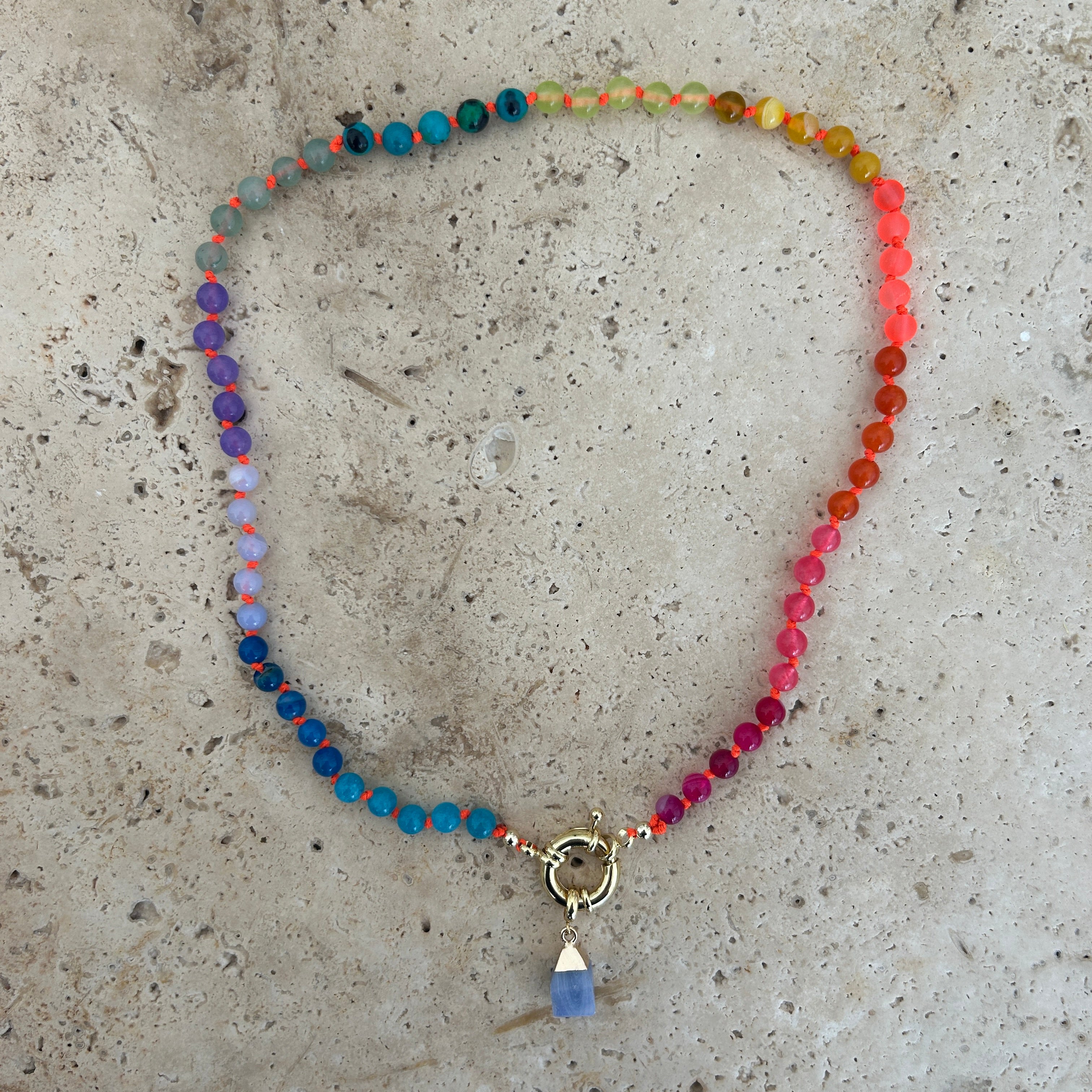 Vibrant Rainbow Necklace with Neon Orange Thread – bonk ibiza