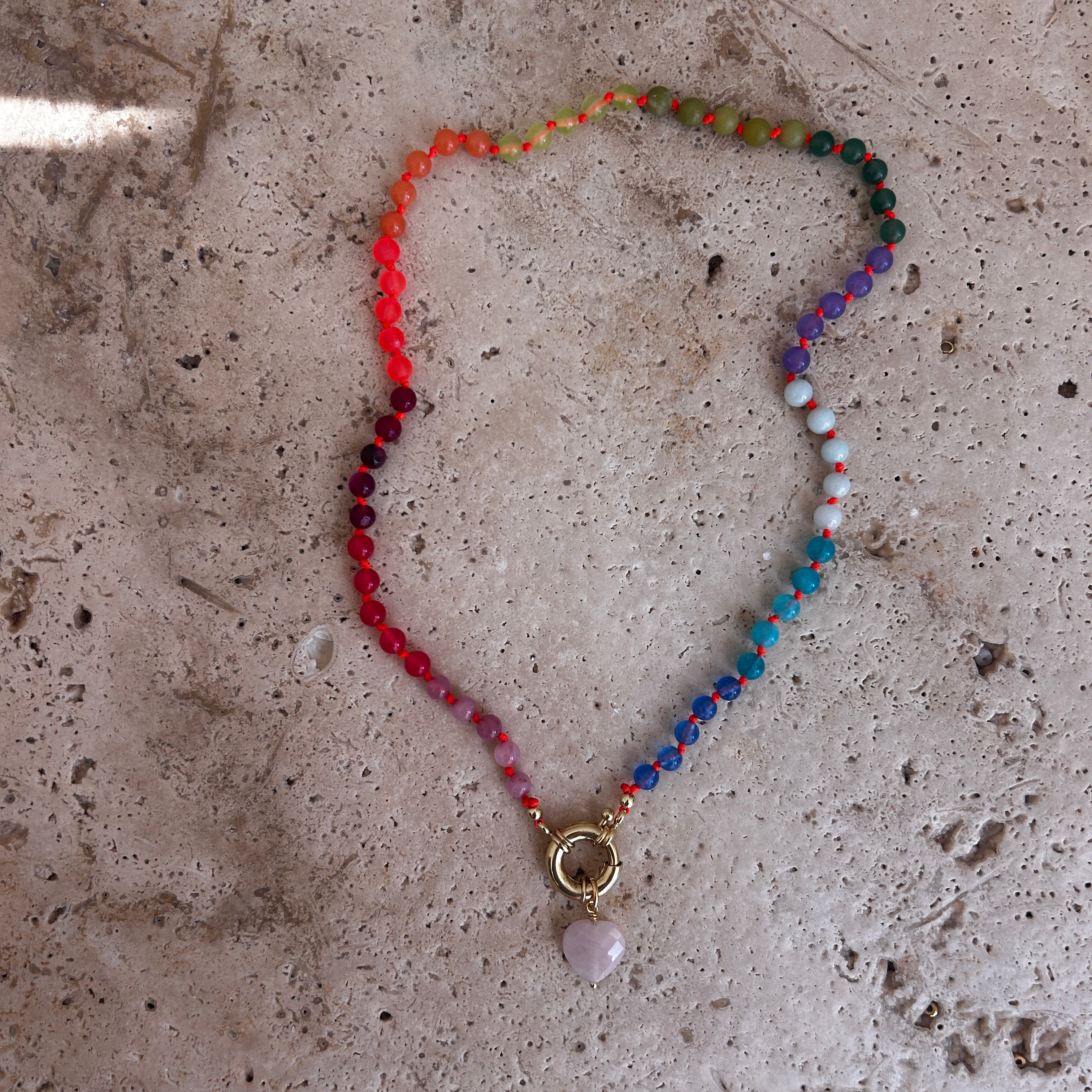 Vibrant Rainbow Necklace with Neon Orange Thread – bonk ibiza