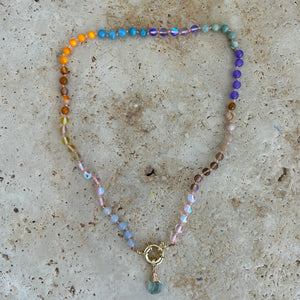 peachy pastel Rainbow necklace with quartz