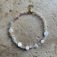 Load image into Gallery viewer, Shiva shells combined with quartz beads to a beach necklace.