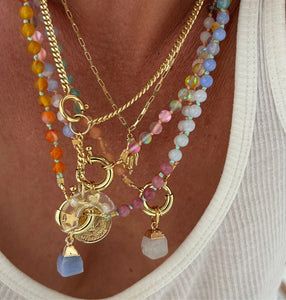 mint pastel Rainbow necklace with quartz