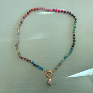 Rainbow necklace with turquise thread