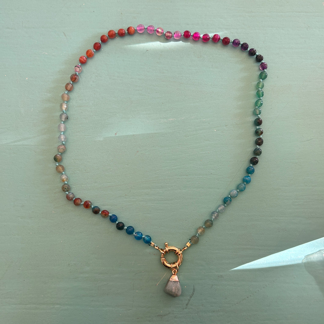Rainbow necklace with turquise thread