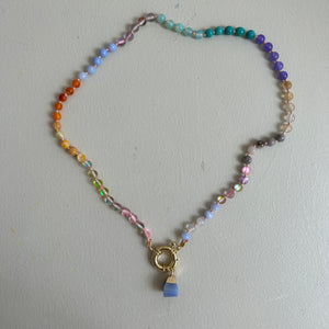 peachy pastel Rainbow necklace with quartz
