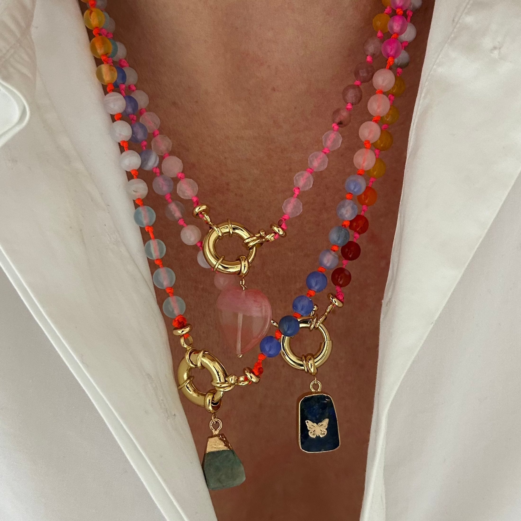 ★ NiRO SERENDIPITY★ G.P.Y HEART ORANGE BEADS NECKLACE #91 Vibrant Rainbow Necklace with Neon Orange Thread – bonk ibiza